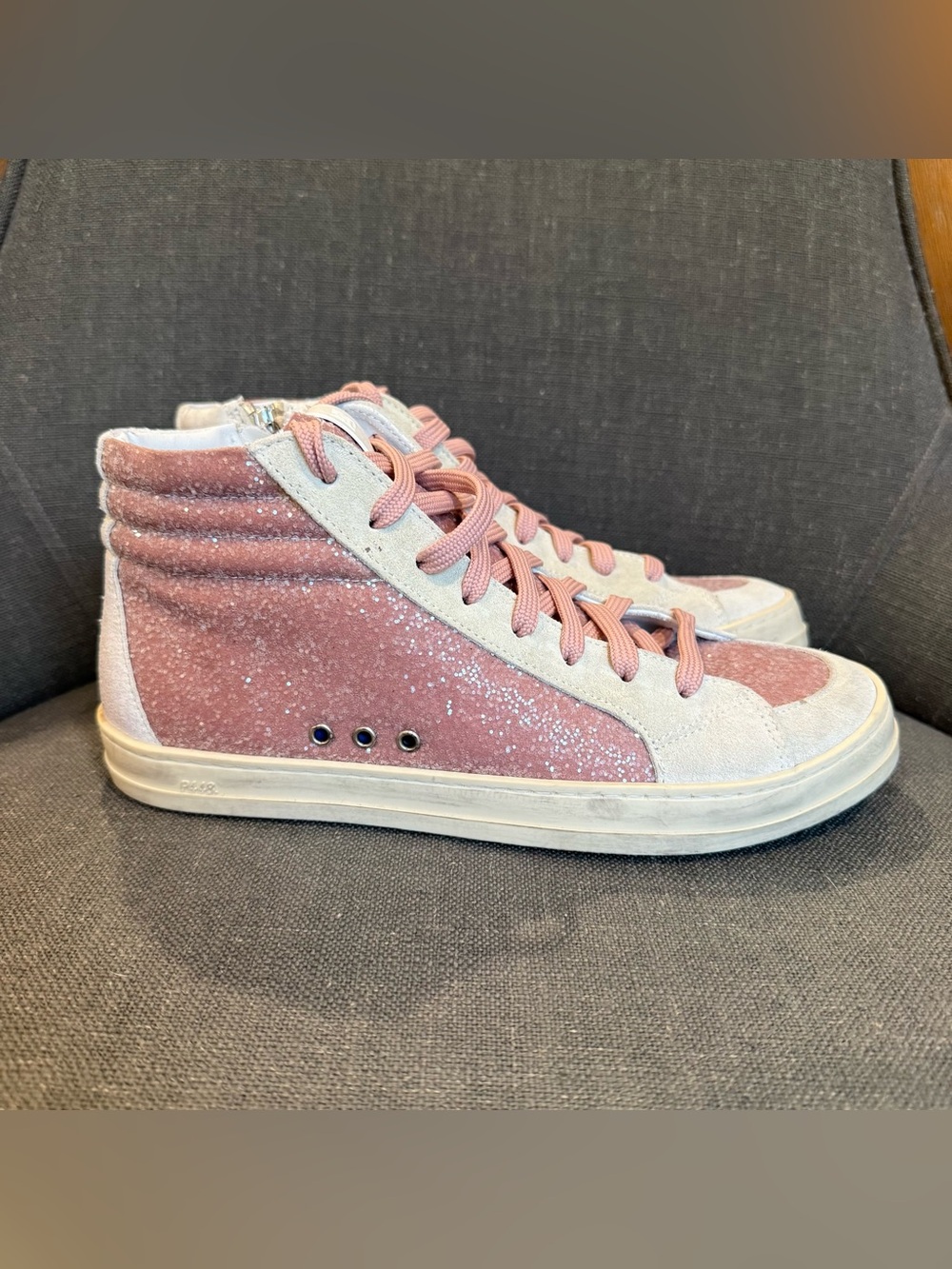 P448 skate Pink glitter and leather high top sneakers